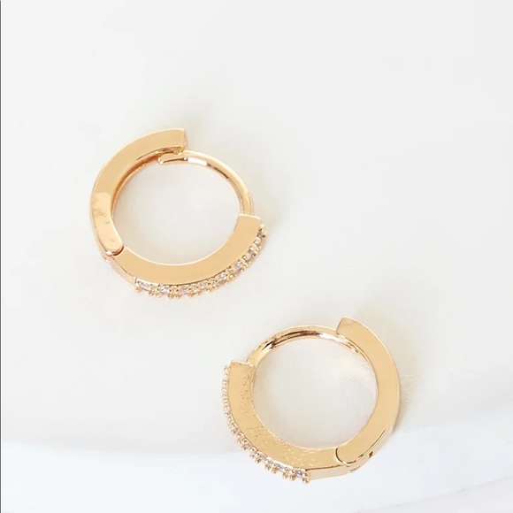 LAST ONE! Lulu’s Gold Rhinestone Mini Hoop Earrings -- New! - Picture 2 of 7
